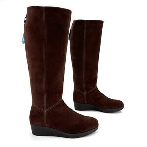 JOHNSTON & MURPHY “DARCY” BROWN/CHESTNUT WATERPROOF SUEDE WEDGE TALL BOOTS